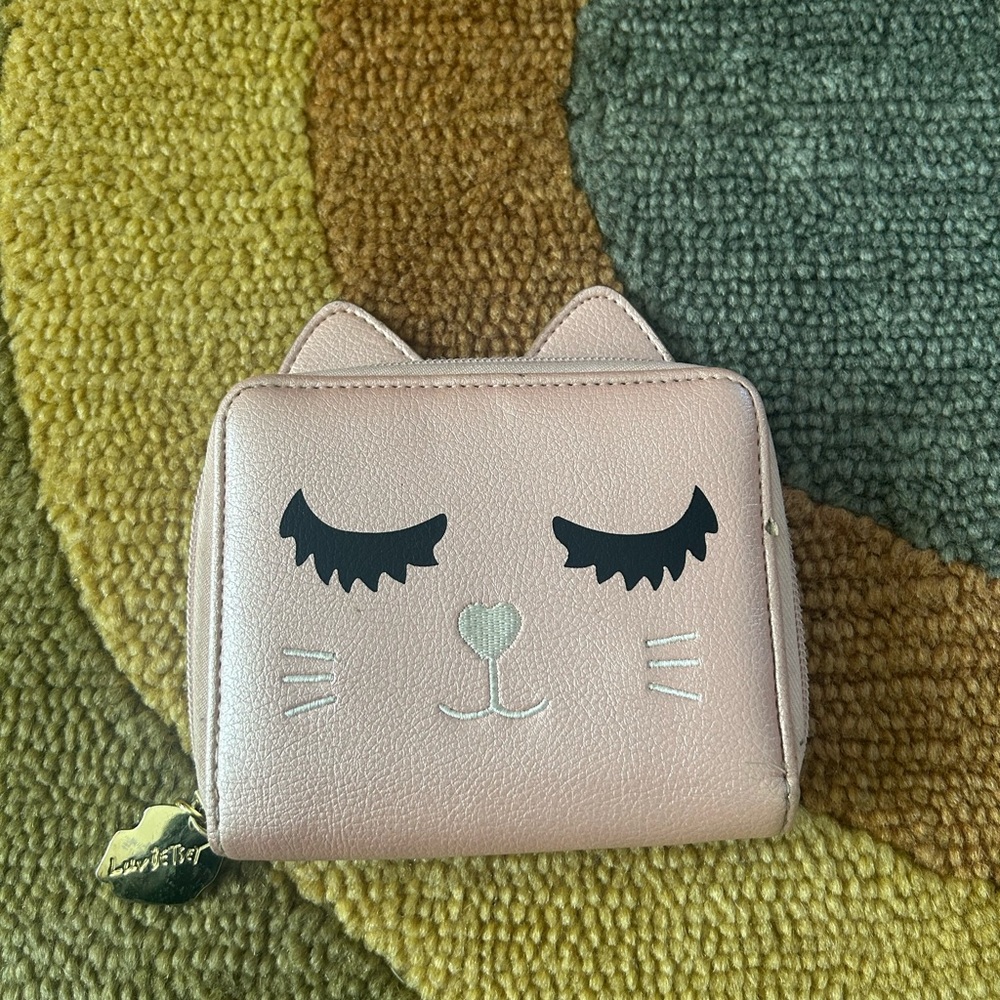 Luv Betsey by Betsey Johnston Rose Gold Light Pink Small Cat Face Wallet